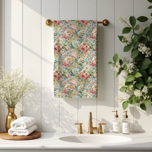 Pastel Bloom Towels Rococo-Inspired Bathroom Style (Pastel Bloom Towels Rococo-Inspired Bathroom Style)
