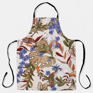 Pastel blooming Flowers lily with green leaves. Re Apron