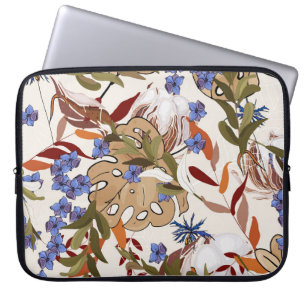 Pastel blooming Flowers lily with green leaves. Re Laptop Sleeve