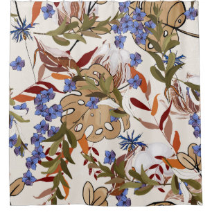 Pastel blooming Flowers lily with green leaves. Re Shower Curtain