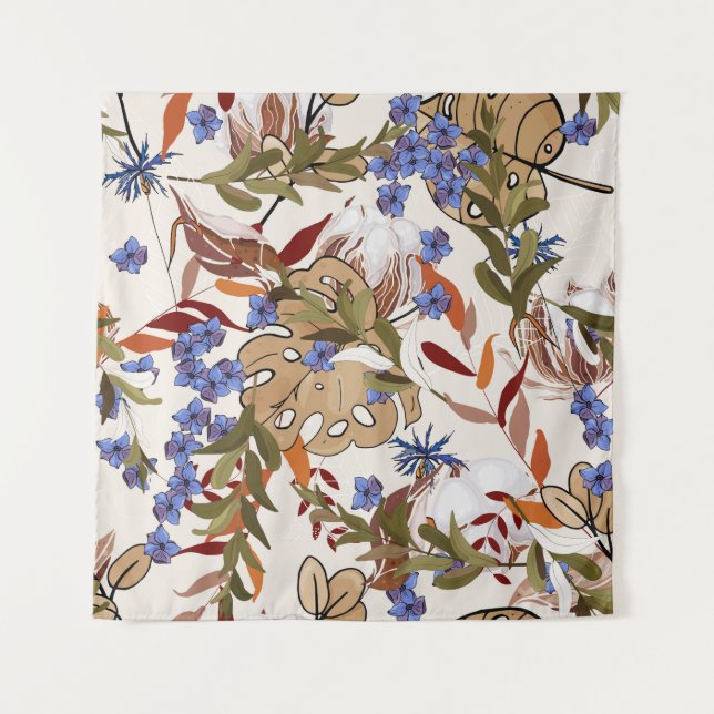 Pastel blooming Flowers lily with green leaves. Re Tapestry (Front)