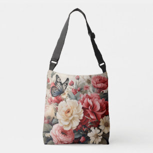 Pastel Blooms and Butterfly Dance Serene Floral Crossbody Bag