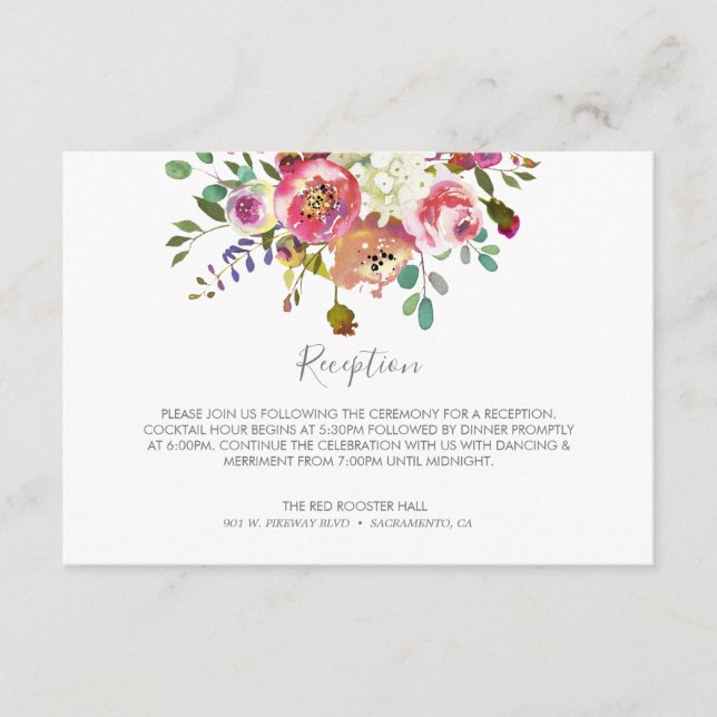 Pastel Blooms Fantasy Floral Wedding Reception Enclosure Card (Front)