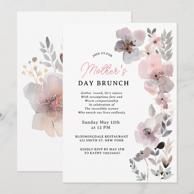 Pastel Blooms Watercolor Botanical Mother's Day Invitation (Front/Back)