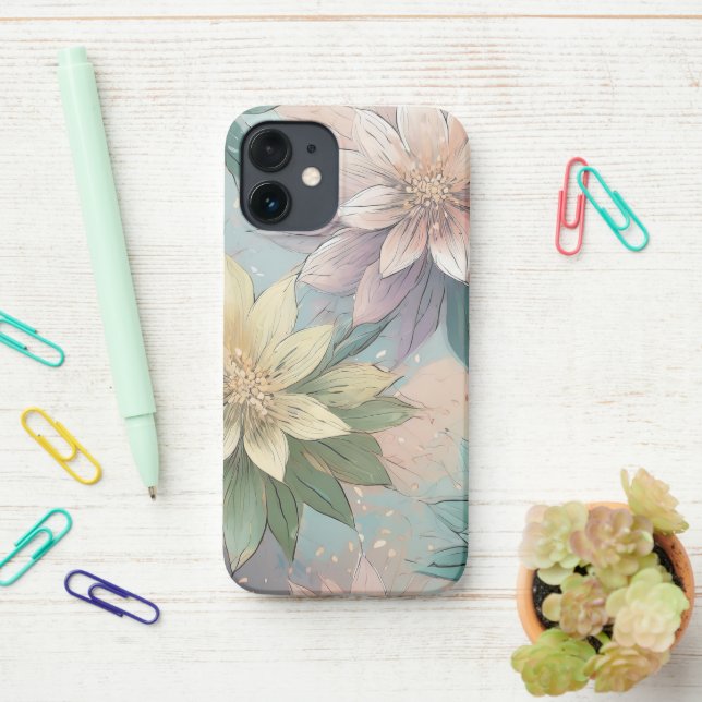 Pastel Blossom Burst: Floral Explosion Pattern iPhone Case (On Desk)