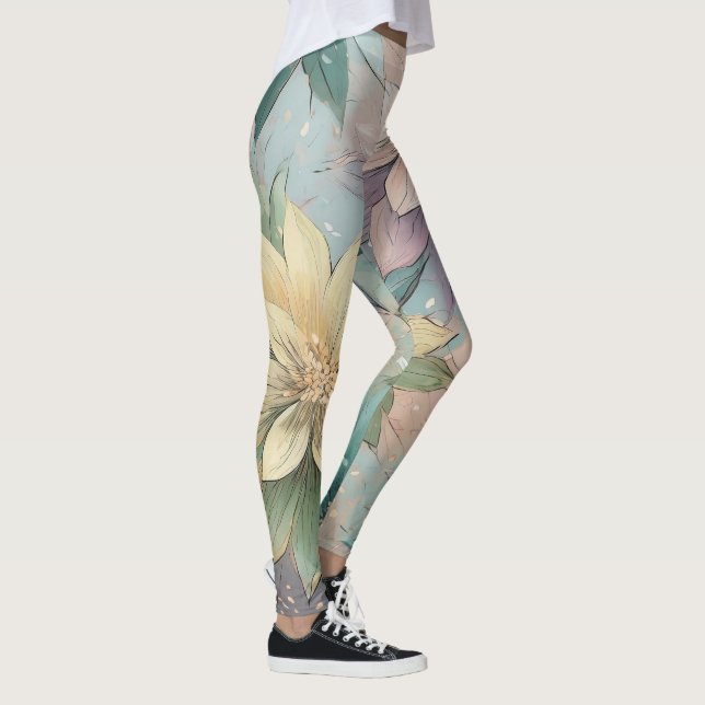 Pastel Blossom Burst: Floral Explosion Pattern Leggings (Right)
