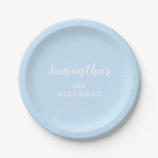 Pastel blue1st Birthday Script Paper Plate