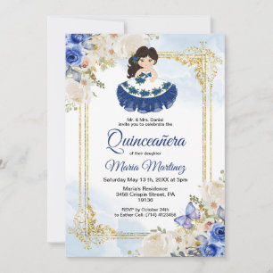 Pastel Blue 4 Quinceañera Mexican Invitation