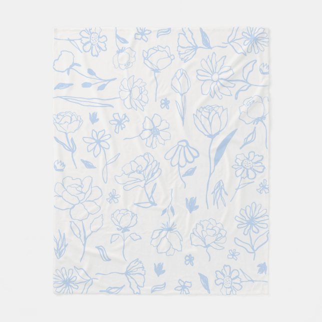 Pastel Blue Abstract Floral Botanical Ink Art Patt Fleece Blanket (Front)
