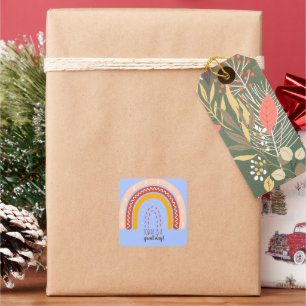 PASTEL BLUE AFFIRMATION QUOTE BOHO RAINBOW METAL SQUARE STICKER