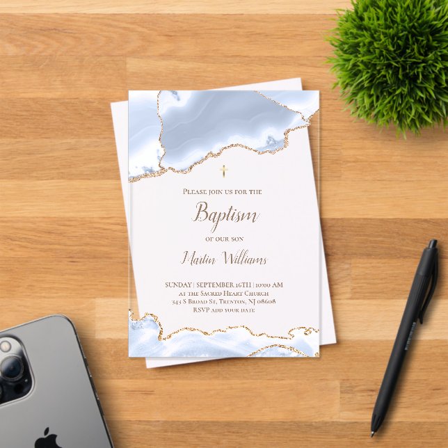 pastel blue agate Baptism Acrylic Invitations (Insitu (Invitation Card))
