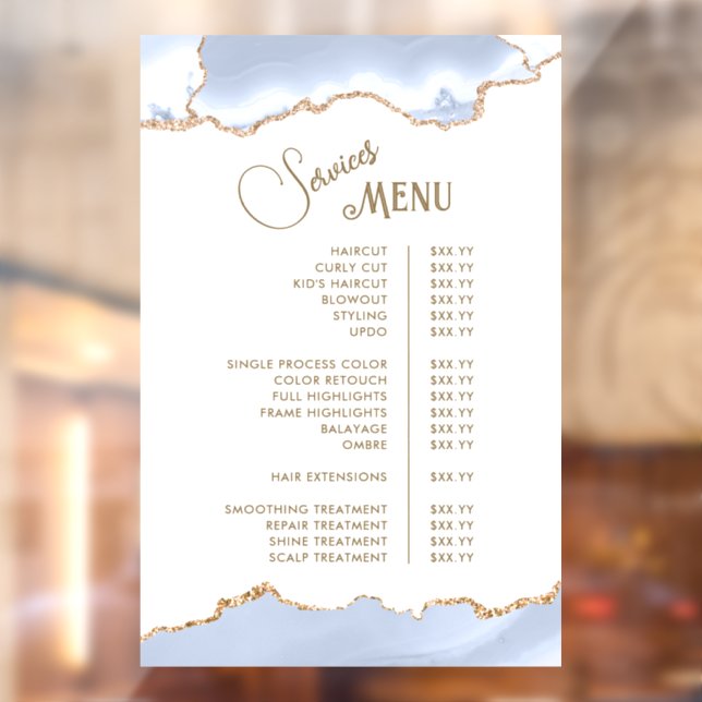 Pastel Blue Agate Services Menu Window Cling (Sheet 2)