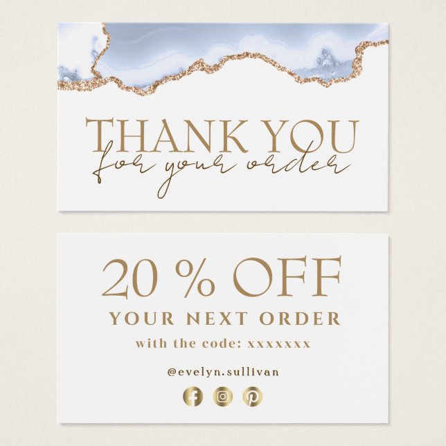 pastel blue agate thank you discount card (Front & Back)