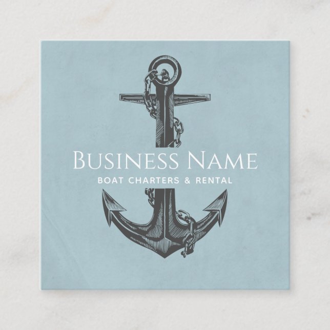 Pastel Blue Anchor & Chain Nautical Social Media S Square Business Card (Front)