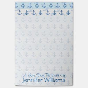 Pastel Blue Anchor Pattern   Add Your Name Post-it Notes