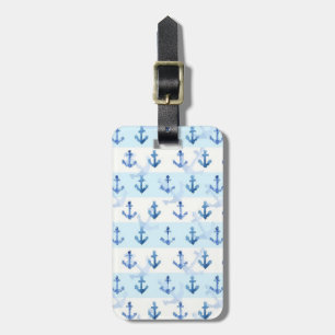 Pastel Blue Anchor Pattern Luggage Tag