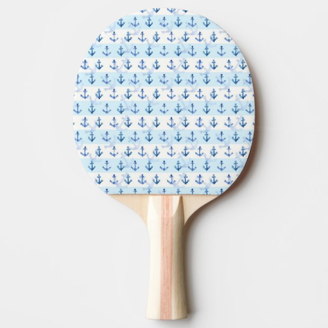 Pastel Blue Anchor Pattern Ping Pong Paddle (Front)