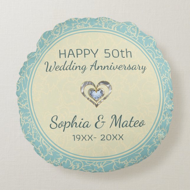 Pastel Blue And Cream Floral Damasks Round Cushion (Front)