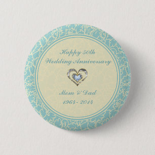 Pastel Blue And Creme Floral Damasks 6 Cm Round Badge