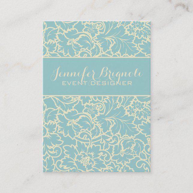 Pastel Blue And Creme Floral Damasks Business Card (Front)