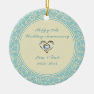 Pastel Blue And Creme Floral Damasks Ceramic Tree Decoration