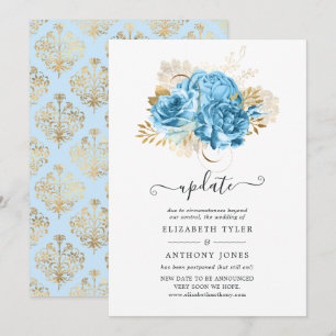 Pastel Blue and Gold Floral Wedding Update Invitation