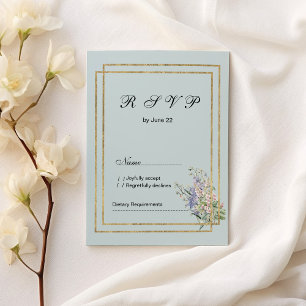 Pastel blue and gold lavender pink floral RSVP  Invitation