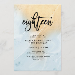 Pastel Blue and Gold Marble   18th Birthday Party Invitation