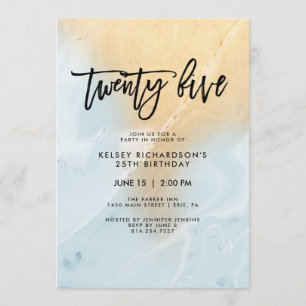 Pastel Blue and Gold Marble   25th Birthday Party Invitation