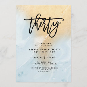 Pastel Blue and Gold Marble   30th Birthday Party Invitation