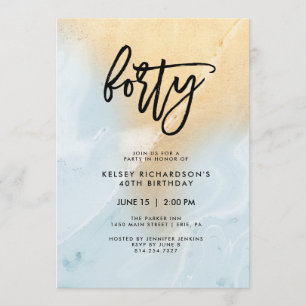 Pastel Blue and Gold Marble 40th Birthday Party Invitation