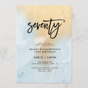 Pastel Blue and Gold Marble 70th Birthday Party Invitation