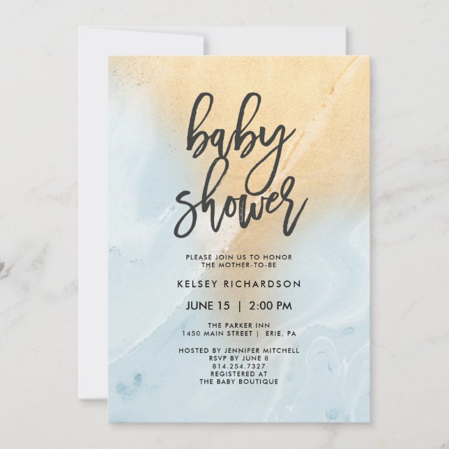 Pastel Blue and Gold Marble | Baby Shower Invitation (Front)