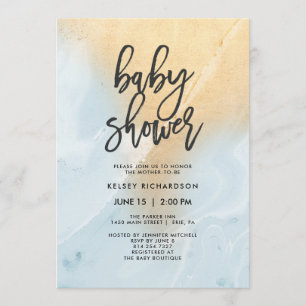 Pastel Blue and Gold Marble Baby Shower Invitation