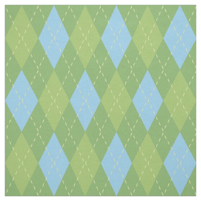 Pastel Blue and Green Argyle Pattern Fabric (Swatch)