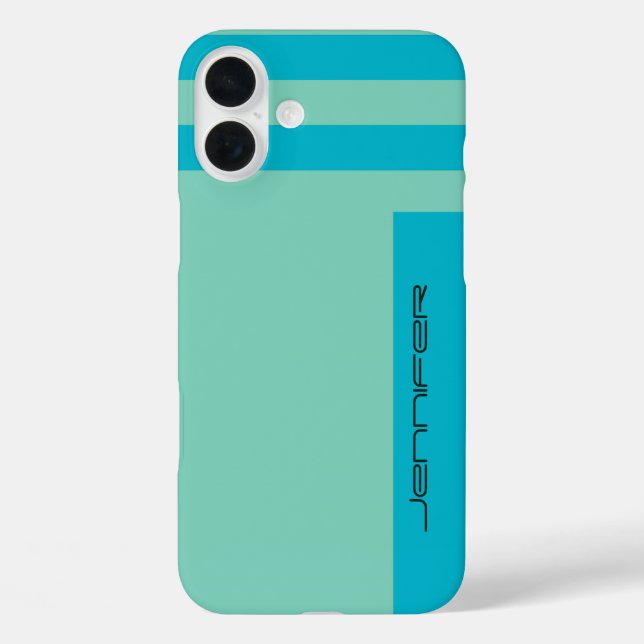 Pastel Blue and Green Two Way Stripe, Name, Simple Case-Mate iPhone Case (Back)