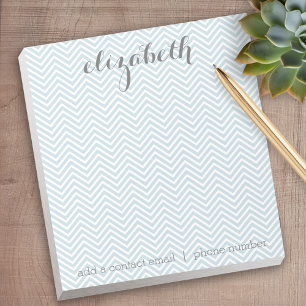 Pastel Blue and Grey Chevrons Custom Name Notepad