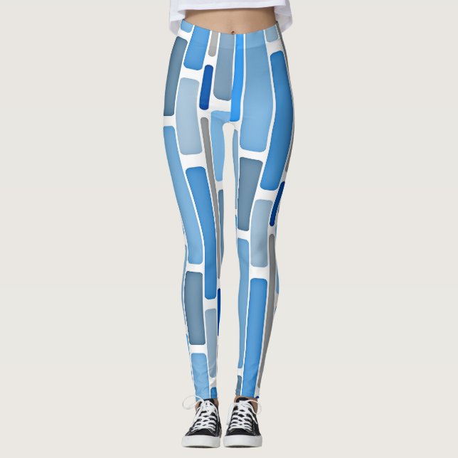 Pastel Blue and Grey Pattern Leggings (Front)