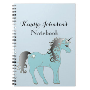 Pastel Blue and Grey Unicorn Personalised Notebook