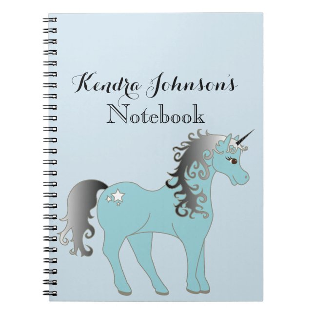 Pastel Blue and Grey Unicorn | Personalised Notebook (Front)