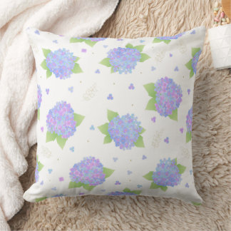 Pastel Blue and Lilac Hydrangea Floral Pattern Cushion