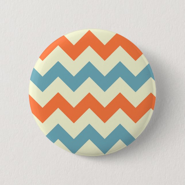 Pastel Blue and Orange Chevron Stripes 6 Cm Round Badge (Front)