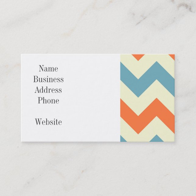 Pastel Blue and Orange Chevron Stripes Business Card (Front)