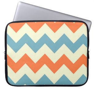 Pastel Blue and Orange Chevron Stripes Laptop Sleeve