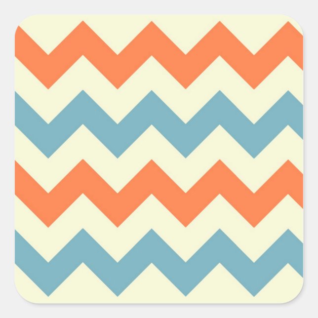 Pastel Blue and Orange Chevron Stripes Square Sticker (Front)