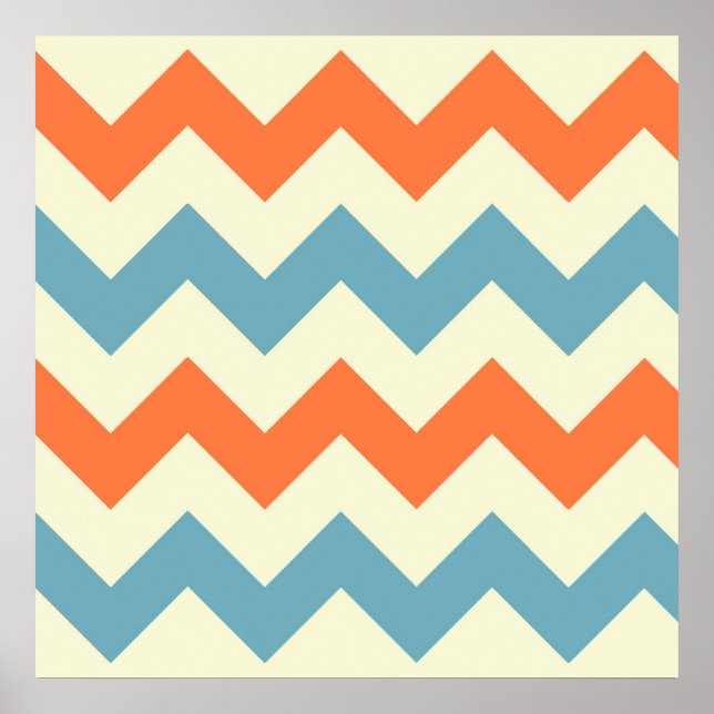 Pastel Blue and Orange Chevron Stripes Zig Zags Poster (Front)