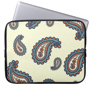 Pastel Blue and Orange Paisley Pattern Laptop Sleeve