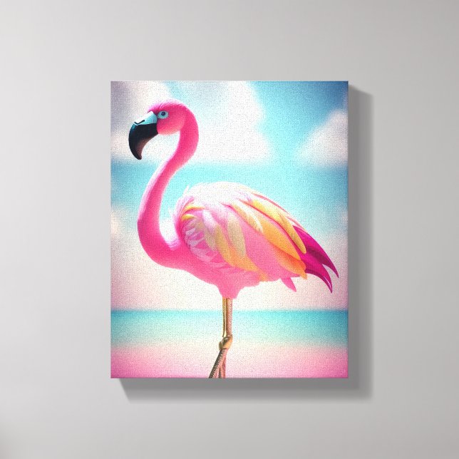 Pastel blue and pink flamingo artwork poster canvas print (Front)