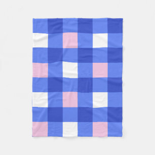 Pastel Blue and Pink Gingham Check Pattern Fleece Blanket