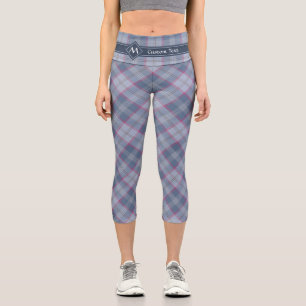 Pastel Blue and Pink Tartan Capri Leggings